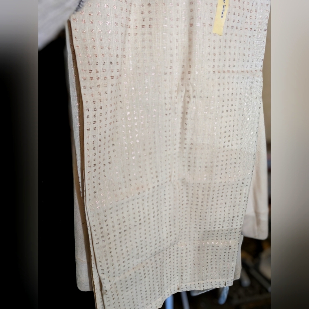 Cloth Shower Curtain with tiny rose gold squares.